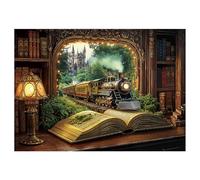 Train Forest Book Puzzle 1000 Pieces for Adults, Magic Vintage Plant Jigsaw Puzzles Castle, Fantasy Bookshelf Nature Tree Puzzles