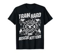 Train Hard and Rescue Kittens Firefighter Fitness Rescue T-Shirt