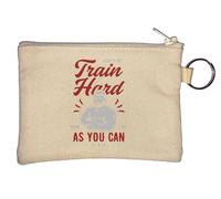 Train Hard As You Can Flex Graphic Key Chain Coin Purse Beige