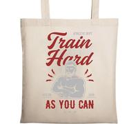 Train Hard As You Can Flex Graphic Natural Ecological Cotton Tote Bag Beige