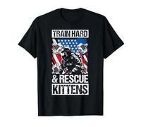 Train Hard & Rescue Kittens Firefighter Fitness Rescue T-Shirt
