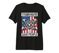 Train Hard & Save People Firefighter Fitness Premium T-Shirt