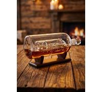 Train in a Bottle Whiskey Decanter - 750ml Clear Glass Train Bottle with Wooden Stand, Novelty Barware Gift & Home Decor