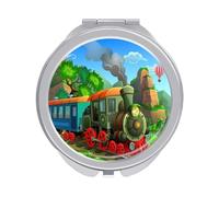 Train in the Mountains Green Folding Make Up Mirror, Compact 2X/1X Magnification Mirror, Women Portable Travel Makeup Mirror 2.4 x 2.4 inch