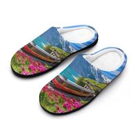 Train Journey Into The Swiss Alps Flannel Slippers For Men Memory Foam Soft Warm Home Shoes Print 13-14（46-47）
