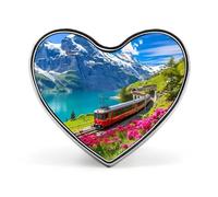 Train Journey Into The Swiss Alps Heart Brooch Pin Lapel Pins Tie Suit Dress Accessories Wedding Birthday for Men Women
