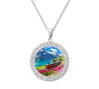 Train Journey Into The Swiss Alps Novelty Necklace Round Pendant Diamond Jewelry Gifts For Men Women Silver-style