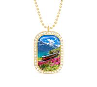 Train Journey Into The Swiss Alps Personalized Necklace Print Pattern Pendant With Chain Gifts For Women Men Golden-style