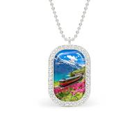 Train Journey Into The Swiss Alps Personalized Necklace Print Pattern Pendant With Chain Gifts For Women Men Silver-style