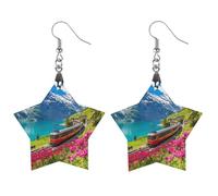 Train Journey Into The Swiss Alps Round Wooden Earrings Boho Drop Pendant Fashion Gifts for Women