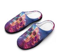 Train Journey Skull City Cotton Slipper Anti-Skid Comfortable Cozy Plush Slippers Indoor House Closed Toe Shoes 11-12(42-43)