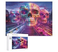 Train Journey Skull City Funny Wooden Picture Puzzle Wood Jigsaw Creative Gift for Adults And Family Game