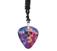 Train Journey Skull City Guitar Picks Necklace Bass Pick Pendant Vintage R&B Steel Music Jewelry for Music Lovers