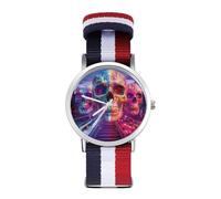 Train Journey Skull City Nylon Wrist Watches Braided Stra Non-Scale Casual Watch for Work Workout