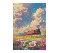 Train Journey Through Flower Fields Jigsaw Puzzle for Adults, 300 Piece