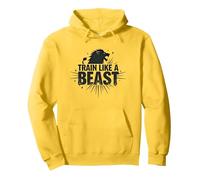 Train Like a Beast: Fierce Lion Motivational Pullover Hoodie, Adult Unisex, Lemon, XXL