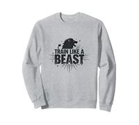 Train Like a Beast: Fierce Lion Motivational Sweatshirt, Adult Unisex, Heather Grey, S