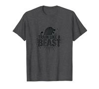 Train Like a Beast: Fierce Lion Motivational T-Shirt, Men, Dark Heather Grey, M