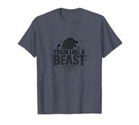 Train Like a Beast: Fierce Lion Motivational T-Shirt, Men, Heather Blue, XL