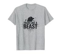 Train Like a Beast: Fierce Lion Motivational T-Shirt, Men, Heather Grey, 6XL