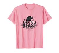 Train Like a Beast: Fierce Lion Motivational T-Shirt, Men, Pink, XL