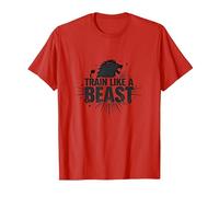 Train Like a Beast: Fierce Lion Motivational T-Shirt, Men, Red, S