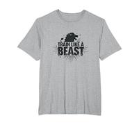Train Like a Beast: Fierce Lion Motivational T-Shirt, Men's Big and Tall, Heather Grey, 4X Tall