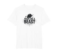 Train Like a Beast: Fierce Lion Motivational T-Shirt, Men's Big and Tall, White, 3X Tall