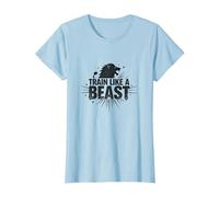 Train Like a Beast: Fierce Lion Motivational T-Shirt, Women, Baby Blue, 3XL