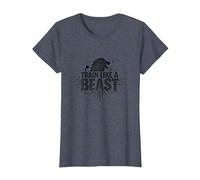Train Like a Beast: Fierce Lion Motivational T-Shirt, Women, Heather Blue, L