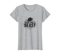 Train Like a Beast: Fierce Lion Motivational T-Shirt, Women, Heather Grey, L