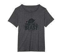 Train Like a Beast: Fierce Lion Motivational T-Shirt, Women's Plus, Dark Heather Grey, 5X