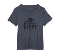 Train Like a Beast: Fierce Lion Motivational T-Shirt, Women's Plus, Heather Blue, 2X