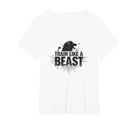 Train Like a Beast: Fierce Lion Motivational T-Shirt, Women's Plus, White, 2X