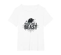 Train Like a Beast: Fierce Lion Motivational T-Shirt, Women's Plus, White, 6X