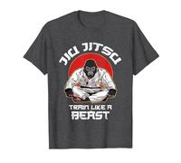 Train Like a Beast Jiu Jitsu, Gorilla BJJ Grappling MMA T-Shirt, Men, Dark Heather Grey, Large
