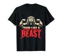 Train Like A Beast Lion Flexing Biceps Workout Red Design Value Graphic T-Shirt