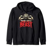 Train Like A Beast Lion Flexing Biceps Workout Red Design Zip Hoodie