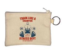 Train Like A Champion Net Level Fitness Dept Eat Sleep Train Repeat Deadlift Graphic Key Chain Coin Purse Beige