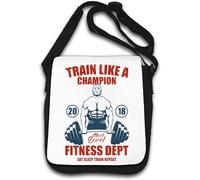 Train Like A Champion Net Level Fitness Dept Eat Sleep Train Repeat Deadlift Graphic Shoulder Bag White