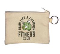 Train Like A Champion No Limits Fitness Club Key Chain Coin Purse Beige