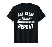 Train Lovers Eat Sleep Trains Repeat Locomotive Train Driver T-Shirt