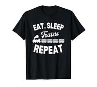 Train Lovers Eat Sleep Trains Repeat Locomotive Train Driver Value Graphic T-Shirt, Men, Black, M