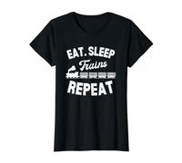 Train Lovers Eat Sleep Trains Repeat Locomotive Train Driver Value Graphic T-Shirt, Women, Black, XL