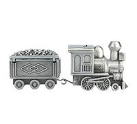 Train Money Box, Retro Silver Plated Piggy Bank Cash Can with 2 Carriages Tooth and Curling Box for Christening Gift