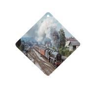 Train on The Railway Station Car Air Freshener Aromatherapy Tablets Hanging Scented Cards for Rooms Bathrooms Wardrobe Rhombus