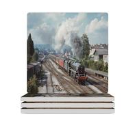 Train on The Railway Station Ceramic Coaster Set Cork-Backed for Drinks Square Heat Resistant Coasters Table Protection for Tea Coffee