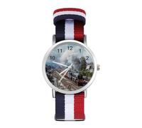 Train on The Railway Station Wrist Watches for Men Women Casual Braided Strap Easy Reader for Work Workout