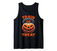 Train Or Treat Funny Halloween Jack O Lantern Kettlebell Gym Tank Top