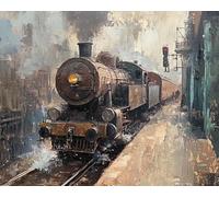 Train Painting by Numbers for Adults on Canvas,Retro steam Train,Digital Oil Number Painting Kits for Home Wall Art Decor Gift,16x20inch Frameless